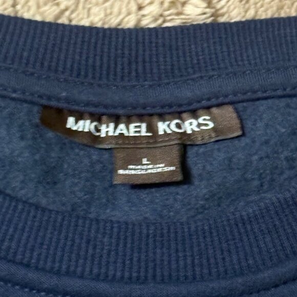 Like New Men's Michael Kors Navy Blue Logo Cotton Blend Crewneck Sweatshirt L - Picture 5 of 10